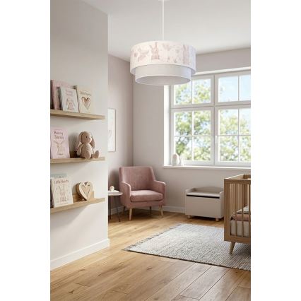 Brilagi - Suspension LED pour enfant BOBO sur câble 1 x E27, 60 W, 230 V, Ø 40 cm, crème/gris avec motifs lapins