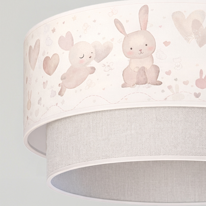 Brilagi - Suspension LED pour enfant BOBO sur câble 1 x E27, 60 W, 230 V, Ø 40 cm, crème/gris avec motifs lapins