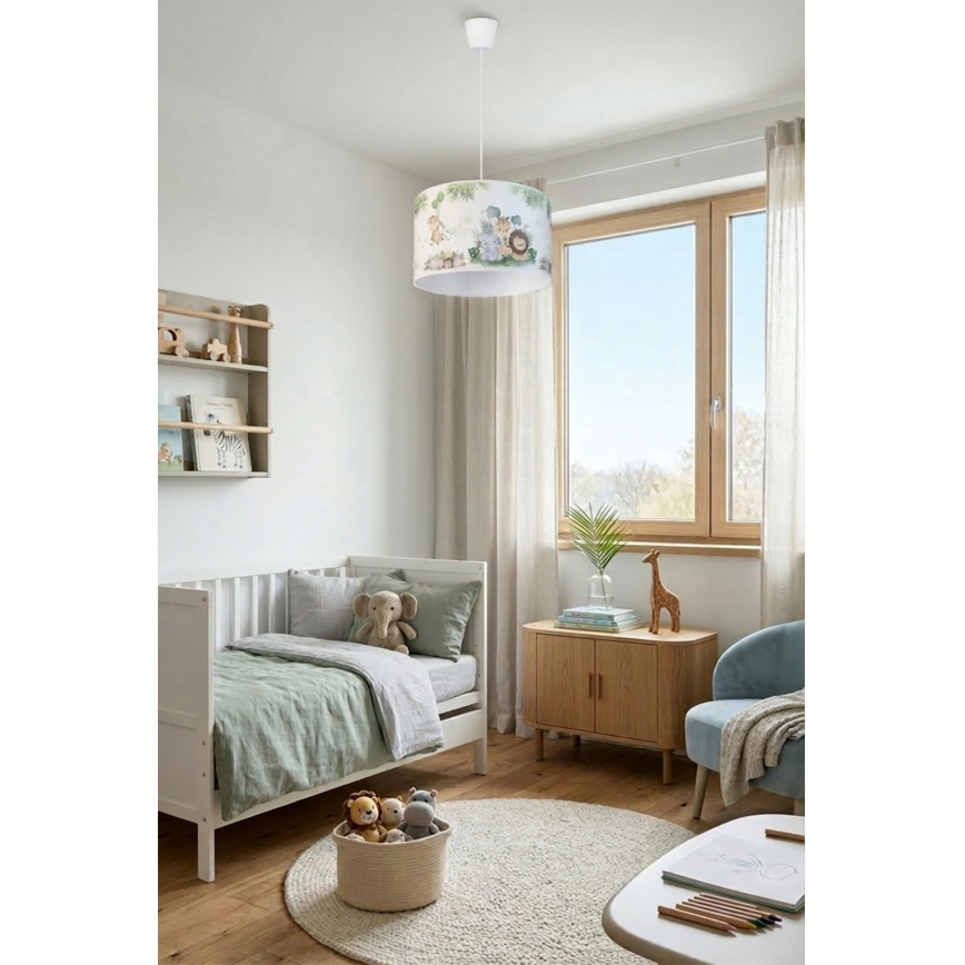 Brilagi - Suspension LED pour enfant sur câble BOBO 1xE27/60W/230V Ø 35 cm blanc/jungle