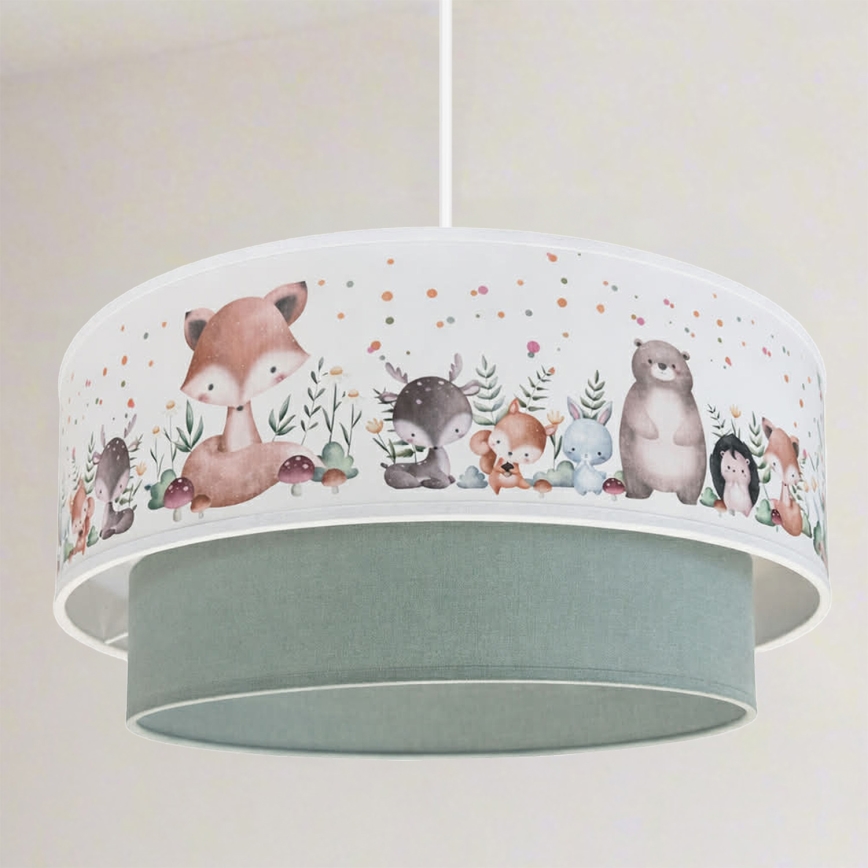 Brilagi - Suspension LED pour enfant sur câble BOBO 1xE27/60W/230V Ø 40 cm blanc/vert/motifs animaux