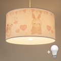 Brilagi - Suspension LED pour enfants BOBO sur câble 1xE27/60W/230V Ø 35 cm blanc à motifs lapins