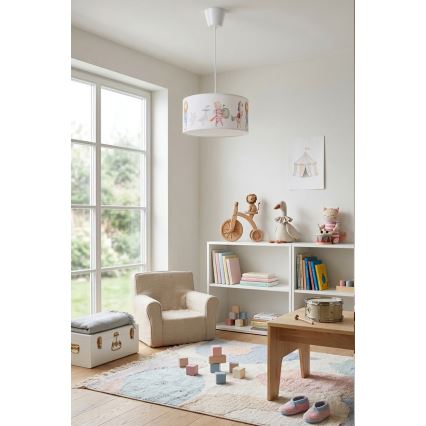 Brilagi - Suspension LED pour enfants BOBO sur câble 1xE27/60W/230V Ø 35 cm blanc/motifs animaux