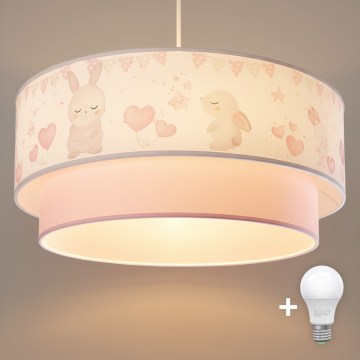 Brilagi - Suspension LED pour enfants sur câble BOBO 1xE27/60W/230V Ø 40 cm crème/rose/motifs lapins