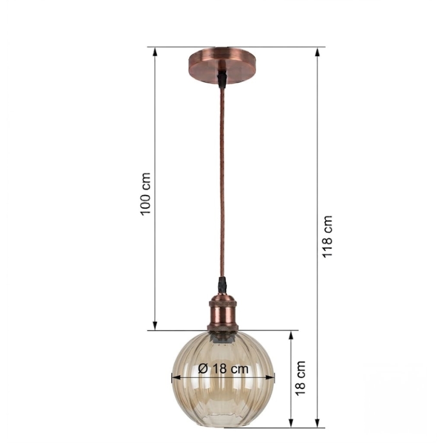 Brilagi - Suspension LED sur câble RETRO GLASS 1xE27/60W/230V Ø 18 cm blanc / brun fumé
