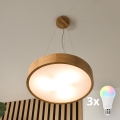 BRILAGI - Suspension LED RGBW dimmable sur câble CARVALHO 3xE27/12W/230V 2700-6500K chêne Ø 47,5 cm