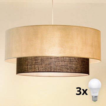 Brilagi - Suspension LED sur câble BOHO STYLE 3xE27/15W/230V Ø 60 cm crème/marron
