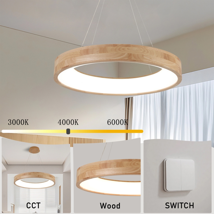 Brilagi - Suspension LED sur câble FALCON WOOD LED/40W/230V 3000/4000/6000K Ø 60 cm bois
