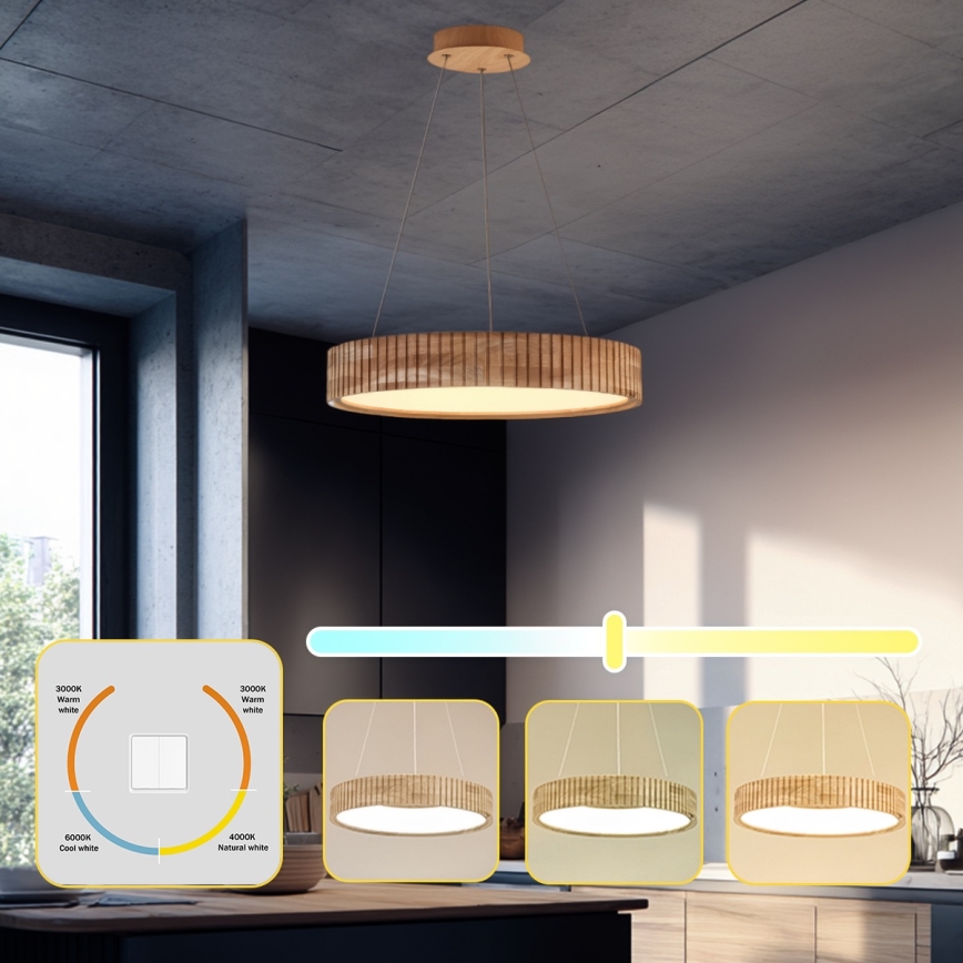 Brilagi - Suspension LED sur câble FALCON WOOD MODERN, LED 30 W, 230 V, 3000/4000/6000 K, Ø 45 cm, bois