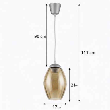 Brilagi - Suspension LED sur câble RETRO GLASS 1xE27/60W/230V Ø 17 cm argenté/beige fumé