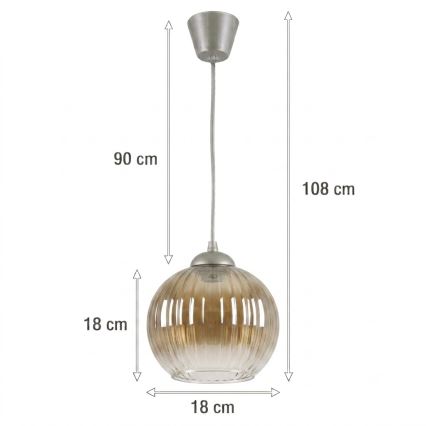 Brilagi - Suspension LED sur câble RETRO GLASS 1xE27/60W/230V Ø 18 cm argentée / brune fumée