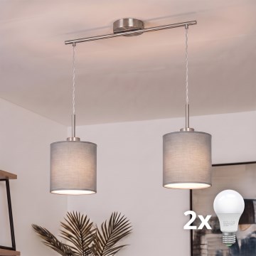 Brilagi - Suspension LED sur câble NUBILA 2xE27/60W/230V, gris clair