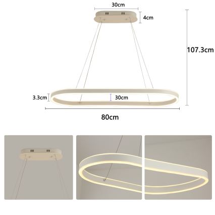 Brilagi - Suspension LED sur câble PONDIE LED/45W/230V 80x30 cm blanche