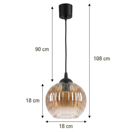Brilagi - Suspension LED sur câble RETRO GLASS 1xE27/60W/230V Ø 18 cm noir / brun fumé