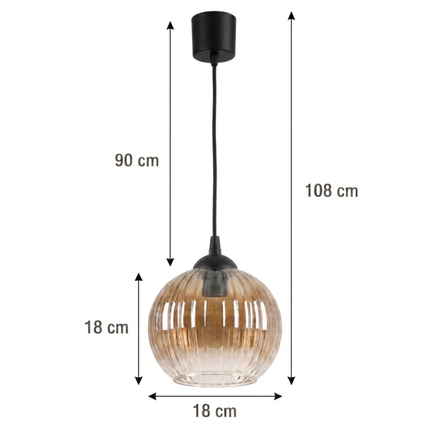Brilagi - Suspension LED sur câble RETRO GLASS 1xE27/60W/230V Ø 18 cm noir / brun fumé