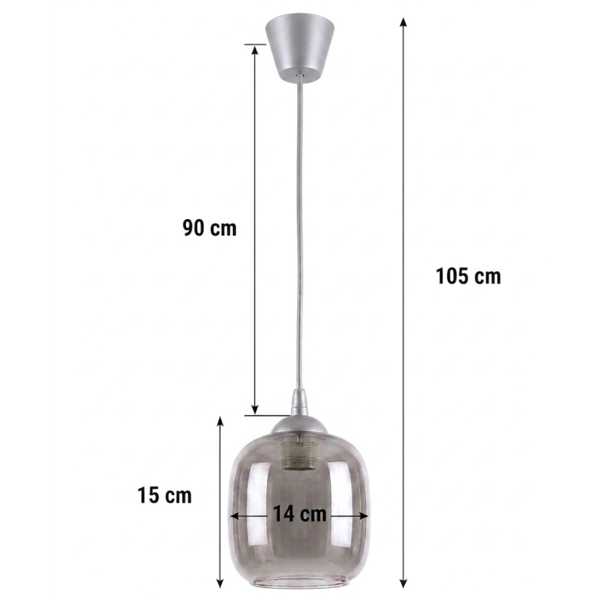 Brilagi - Suspension LED sur câble RETRO GLASS 1xE27/60W/230V Ø 14 cm argenté/gris fumé