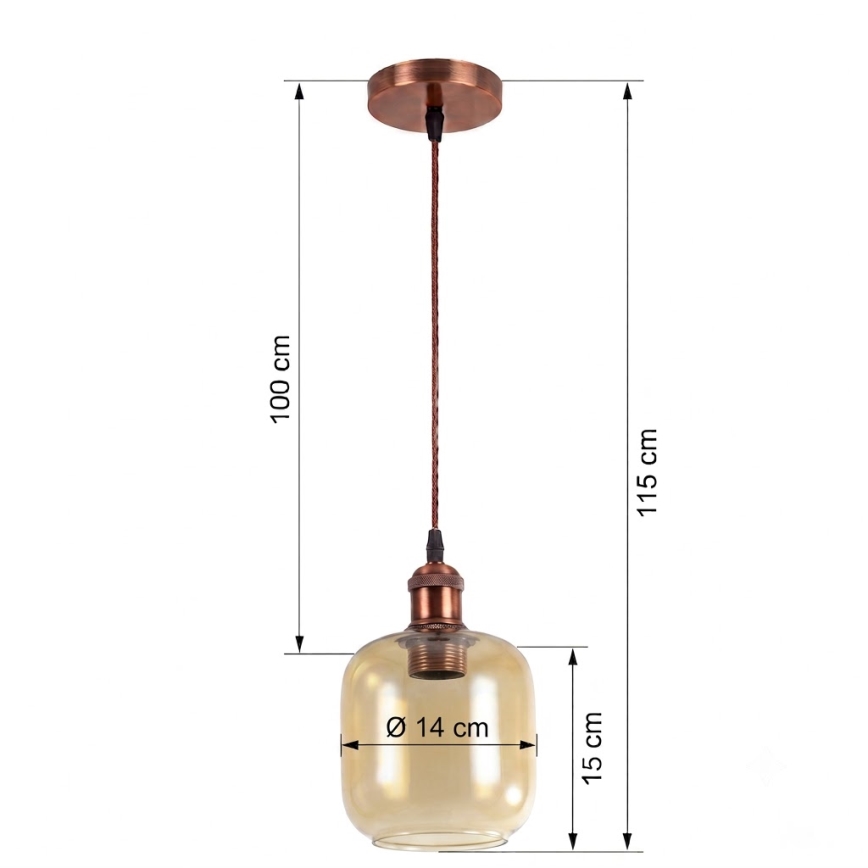 Brilagi - Suspension LED sur câble RETRO GLASS 1xE27/60W/230V Ø 14 cm blanc/marron fumé