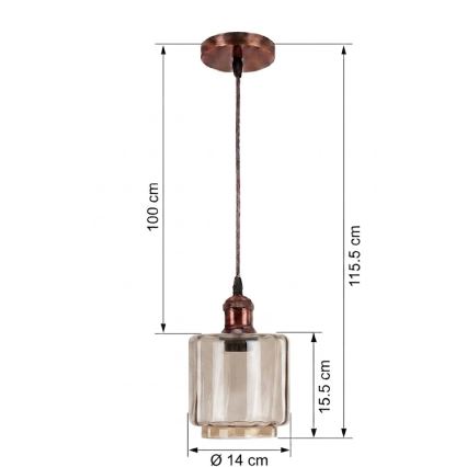 Brilagi - Suspension LED sur câble RETRO GLASS 1xE27/60W/230V Ø 14 cm cuivré/beige fumé