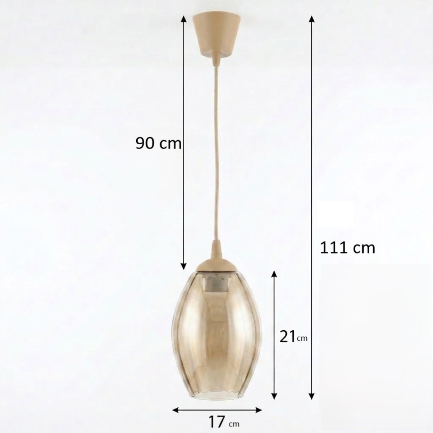 Brilagi - Suspension LED sur câble RETRO GLASS 1xE27/60W/230V Ø 17 cm beige / beige fumé