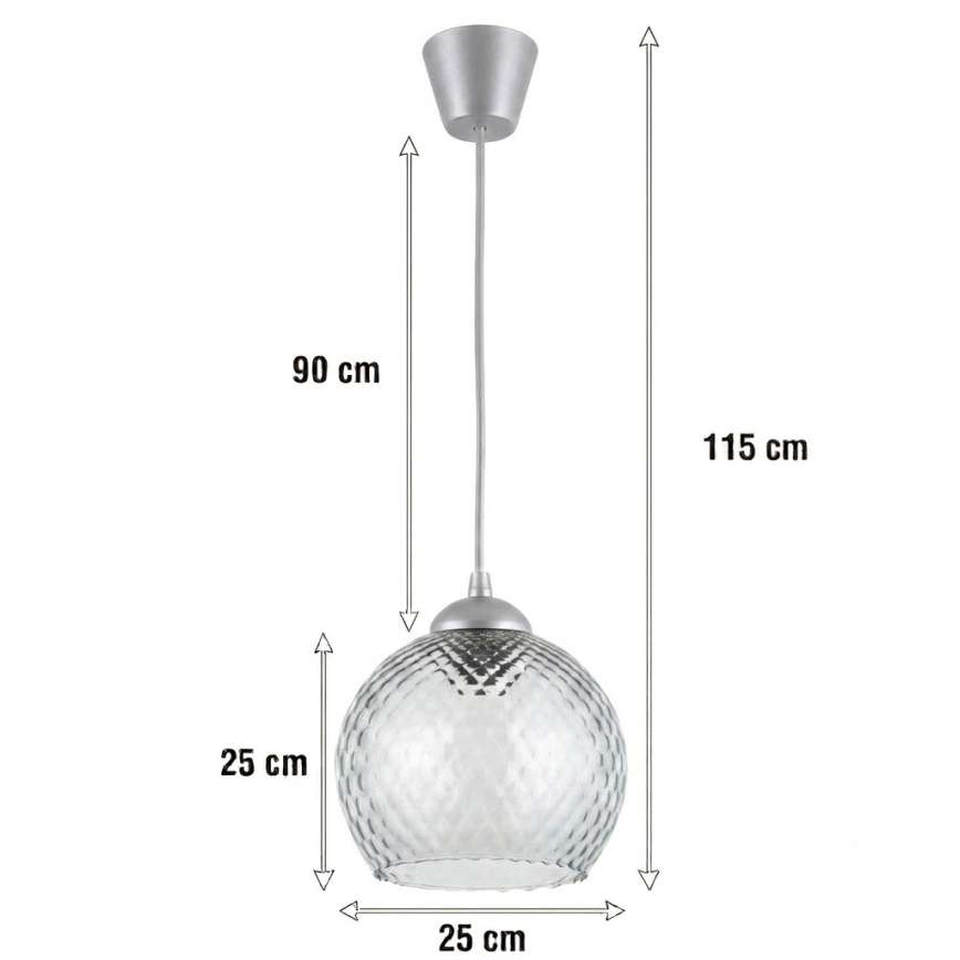 Brilagi - Suspension LED sur câble RETRO GLASS 1xE27/60W/230V Ø 25 cm argenté / gris fumé