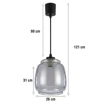 Brilagi - Suspension LED sur câble RETRO GLASS 1xE27/60W/230V Ø 26 cm noir/gris fumé