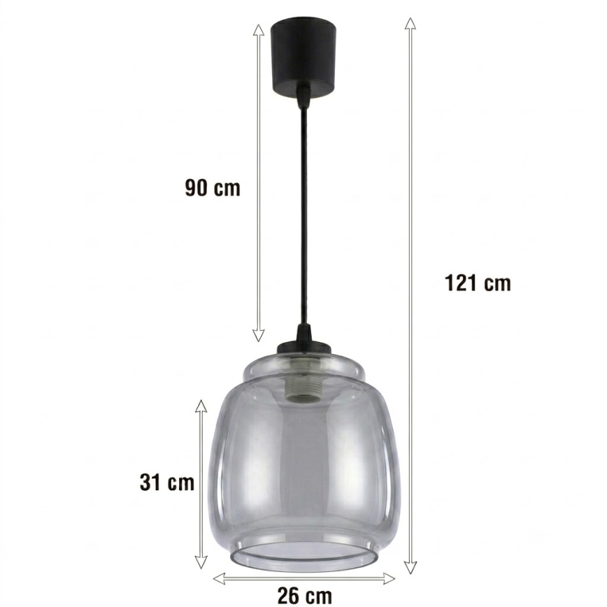 Brilagi - Suspension LED sur câble RETRO GLASS 1xE27/60W/230V Ø 26 cm noir/gris fumé