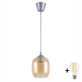 Brilagi - Suspension LED sur câble RETRO GLASS 1xE27/60W/230V Ø 14 cm argenté/brun fumé