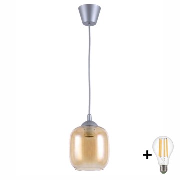Brilagi - Suspension LED sur câble RETRO GLASS 1xE27/60W/230V Ø 14 cm argenté/brun fumé
