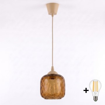 Brilagi - Suspension LED sur câble RETRO GLASS 1xE27/60W/230V Ø 14 cm beige / marron fumé