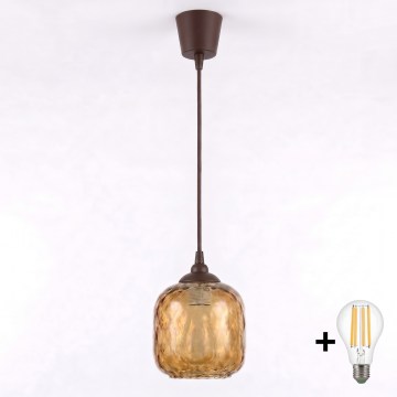 Brilagi - Suspension LED sur câble RETRO GLASS 1xE27/60W/230V Ø 14 cm, brun / brun fumé