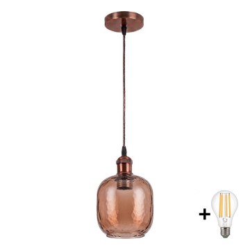 Brilagi - Suspension LED sur câble RETRO GLASS 1xE27/60W/230V Ø 14 cm cuivré/brun fumé