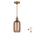 BRILAGI - Suspension LED sur câble RETRO GLASS 1xE27/60W/230V Ø 14 cm doré/brun fumé