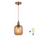 BRILAGI - Suspension LED sur câble RETRO GLASS 1xE27/60W/230V Ø 14 cm doré/marron fumé