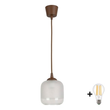 Brilagi - Suspension LED sur câble RETRO GLASS 1xE27/60W/230V Ø 14 cm marron/blanc