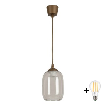 Brilagi - Suspension LED sur câble RETRO GLASS 1xE27/60W/230V Ø 14 cm marron/gris fumé