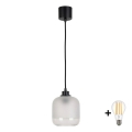 Brilagi - Suspension LED sur câble RETRO GLASS 1xE27/60W/230V Ø 14 cm noir/blanc