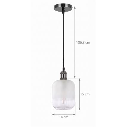 BRILAGI - Suspension LED sur câble RETRO GLASS 1xE27/60W/230V Ø 14 cm noir/blanc