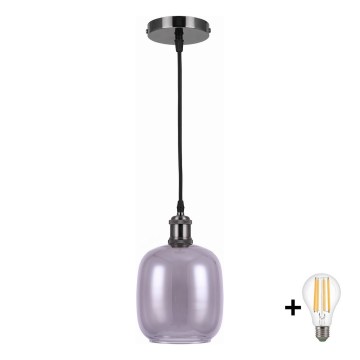BRILAGI - Suspension LED sur câble RETRO GLASS 1xE27/60W/230V Ø 14 cm noir/gris fumé