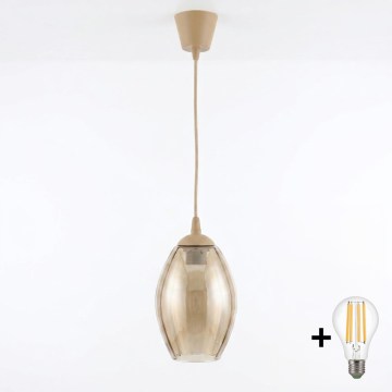 Brilagi - Suspension LED sur câble RETRO GLASS 1xE27/60W/230V Ø 17 cm beige / beige fumé
