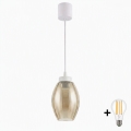 Brilagi - Suspension LED sur câble RETRO GLASS 1xE27/60W/230V Ø 17 cm blanc / beige fumé