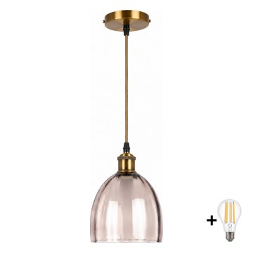 BRILAGI - Suspension LED sur câble RETRO GLASS 1xE27/60W/230V Ø 17 cm doré / beige fumé