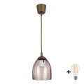 Brilagi - Suspension LED sur câble RETRO GLASS 1xE27/60W/230V Ø 17 cm marron / beige fumé