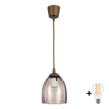 Brilagi - Suspension LED sur câble RETRO GLASS 1xE27/60W/230V Ø 17 cm marron / beige fumé