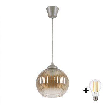 Brilagi - Suspension LED sur câble RETRO GLASS 1xE27/60W/230V Ø 18 cm argentée / brune fumée