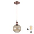 Brilagi - Suspension LED sur câble RETRO GLASS 1xE27/60W/230V Ø 18 cm blanc / brun fumé
