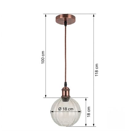 BRILAGI - Suspension LED sur câble RETRO GLASS 1xE27/60W/230V, Ø 18 cm, cuivrée/transparente
