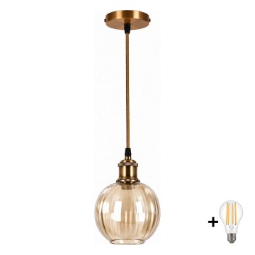 BRILAGI - Suspension LED sur câble RETRO GLASS 1xE27/60W/230V Ø 18 cm doré/brun fumé