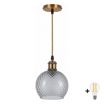 BRILAGI - Suspension LED sur câble RETRO GLASS 1xE27/60W/230V Ø 18 cm doré / gris fumé