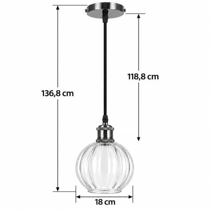 BRILAGI - suspension LED sur câble RETRO GLASS 1xE27/60W/230V Ø 18 cm noir/transparent