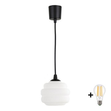Brilagi - Suspension LED sur câble RETRO GLASS 1xE27/60W/230V Ø 20 cm noir/blanc