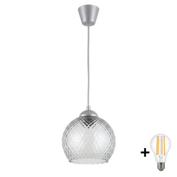Brilagi - Suspension LED sur câble RETRO GLASS 1xE27/60W/230V Ø 25 cm argenté / gris fumé